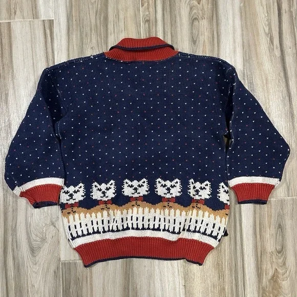 VTG Sweater Loft Knit Crazy Cat Lady Collar 90s Y2K‎ Small Twee Grandma Holiday - Picture 2 of 9